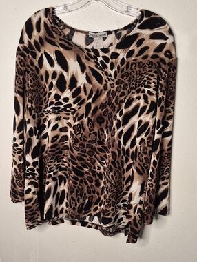 Notations Brown Cream and Black Animal Print Long Sleeve Top